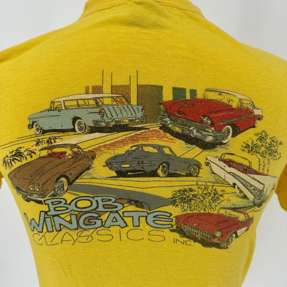 Vintage Bobs Wingate Classics‎ Inc Yellow Graphic Shirt M Corvette Single Stitch